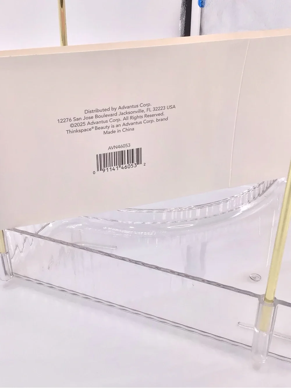 Thinkspace Beauty Clear & Gold 3-Tier Corner Cosmetic Tray New